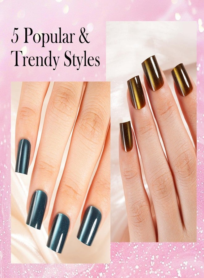 Vansiho 150Pcs Cat Eye Press on Nails, Glossy Glitter Cat Eye Designs Nail Tips, Short Square Soft Gel Fake Nails, for Women and Girls Glossy Reusable Nail Tips in 15 Sizes - Image 3